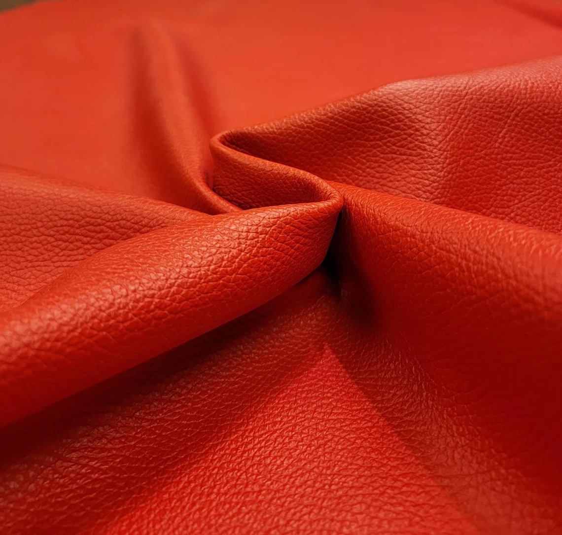 Premium Quality Tangerine Orangish Red Full Grain Naturally Milled Italian Cowhide Leather for Upholstery 37 Sqft