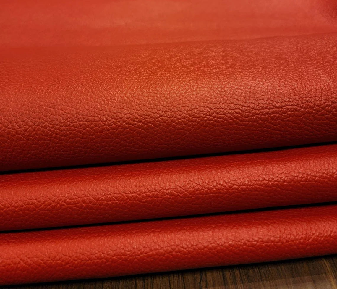 Premium Quality Tangerine Orangish Red Full Grain Naturally Milled Italian Cowhide Leather for Upholstery 37 Sqft