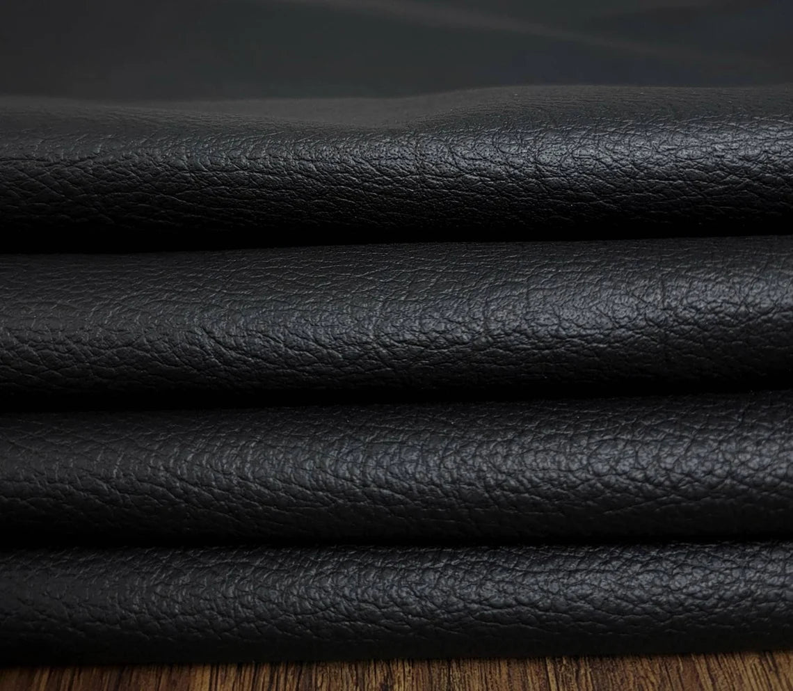 Premium Quality Matt Black Full Grain Naturally Milled Italian Cowhide Leather for Upholstery 36-40 Sqft