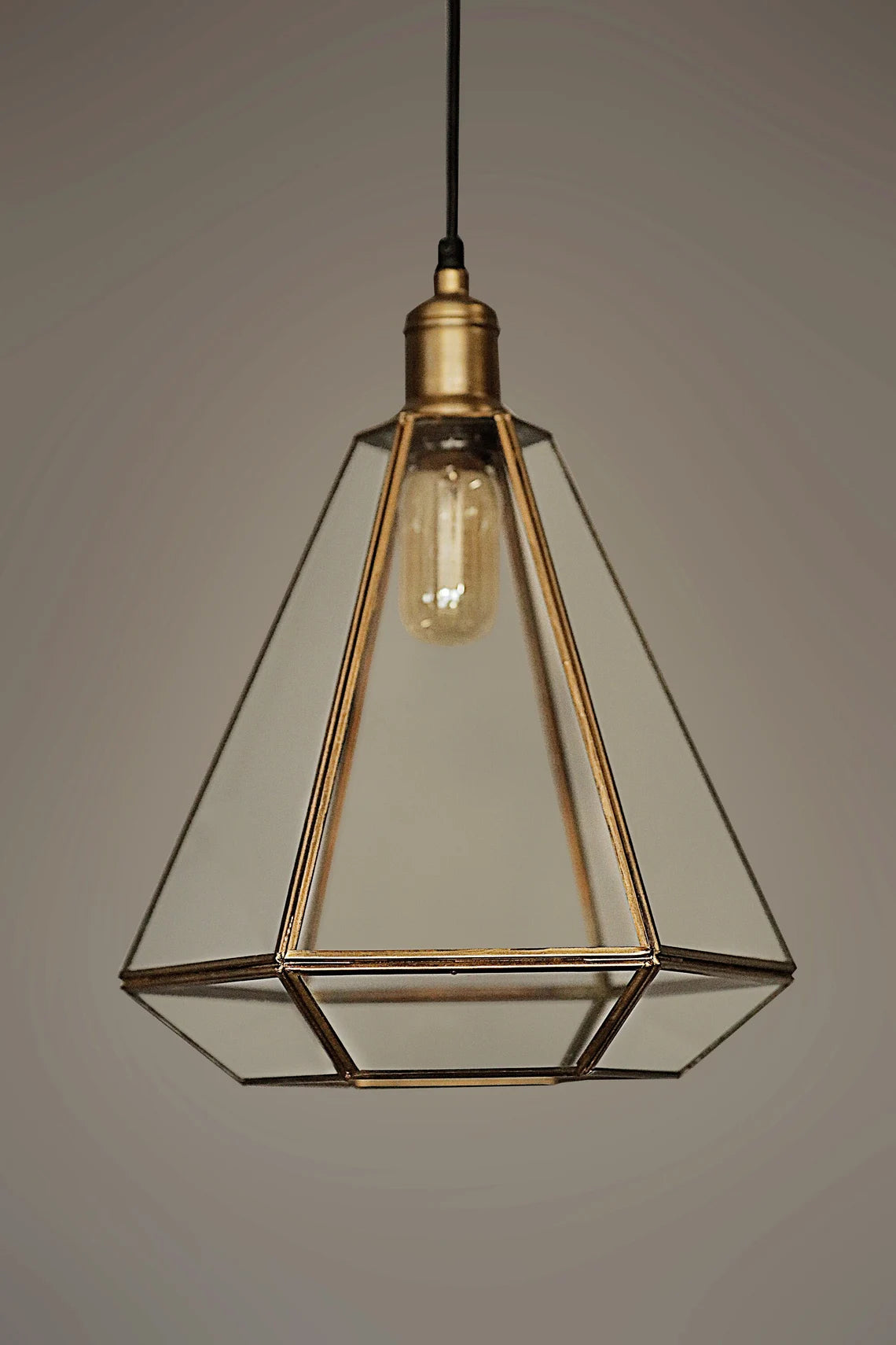 Studio 35 Brass, Glass and Iron Pendant Light (Antique Finish Brass, Iron and Clear Glass)