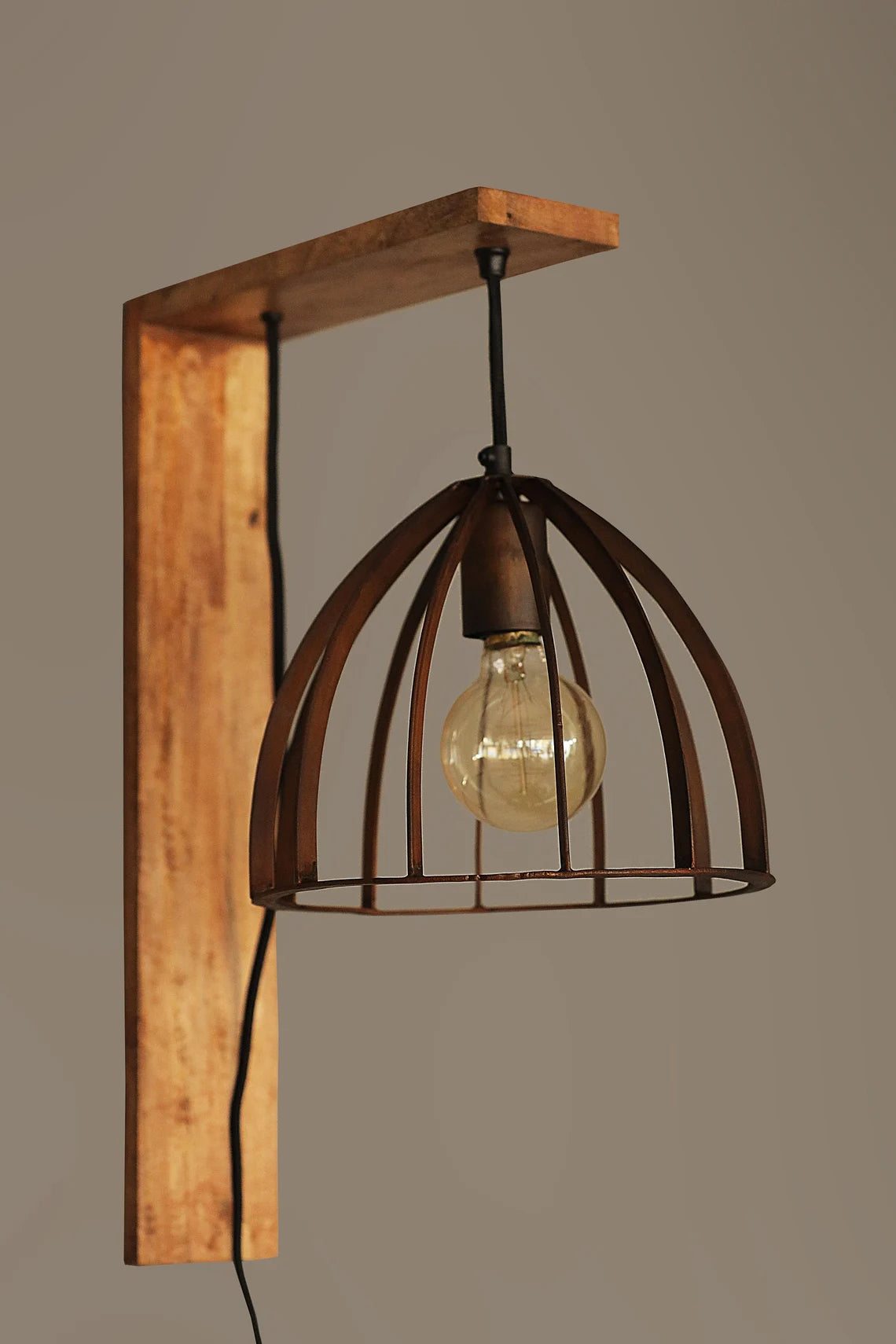 Studio 35 Iron and Wood Wall Sconce (Rust Finish Iron & Natural Finish Wood)