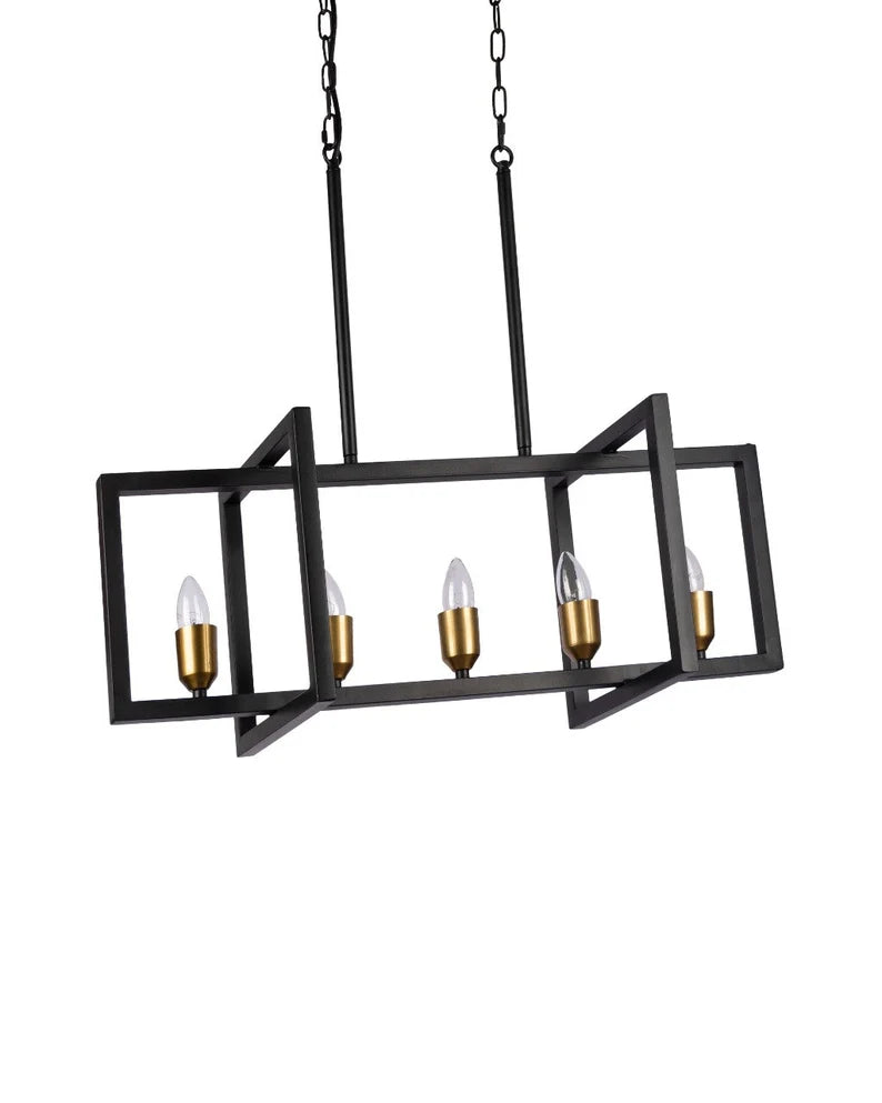 Studio 35 5 Light Cross Square Iron Chandelier (Black Powder Finish)