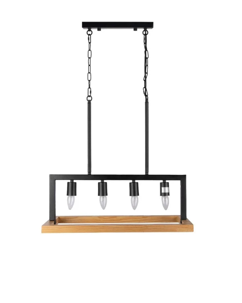 Studio 35 4 Light Cross Square Iron and Wood Chandelier (Black Powder Finish)